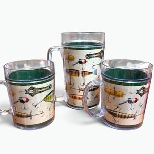 VTG Thermo-Serv Jon Q Wright Fishing Lure Mugs x 3 Gorpcore Decor use only READ